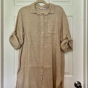 Tempo Paris Oatmeal Button-Up Linen Tunic - Size L